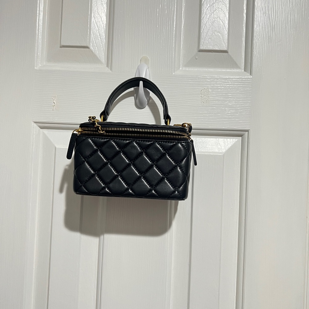 Quilted Top-Handle Mini Bag in Black